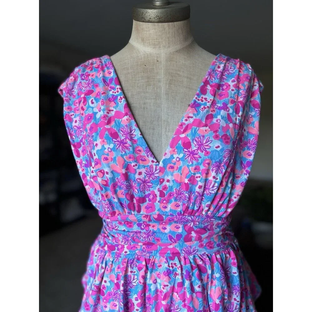 NEW Lilly Pulitzer Faye V-Neck Ruffle Dress Size M Aura Pink Baby Bloomer NWT - Picture 6 of 14